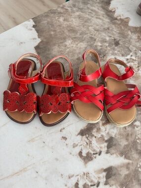 Cat & Jack Red Girls Sandal Set - Floral Cutout & Braided Straps